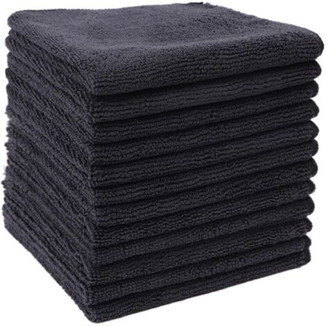 Chiffons en Fibres ultrafines Noires, Chiffon de Nettoyage ménager, Chiffon de Cuisine en Coton Polyester, Tampon à récurer(30x30cm,12pcs)