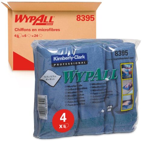 chiffons en microfibre WypAll 8395 - 4 lots de transport x 6 chiffons bleus, 40 x 40 cm, (24 au total) 400 x 400mm x 6