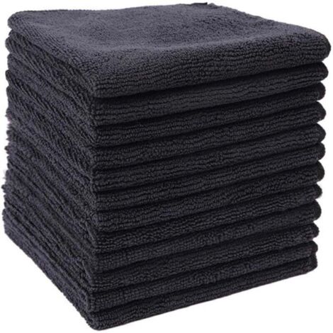 Chiffons Microfibre Noirs Haute Performance – 12 unités, 30 x 30 cm, coton-polyester pour cuisine et nettoyage ménager