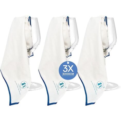 Chiffons Pro pour Verre en Microfibre, Nettoyage sans Traces pour Vitres,Verres, Extrêmement Absorbant, Chiffons de Polissage Non Pelucheux (Blanc, 30 x 30cm,3pcs)