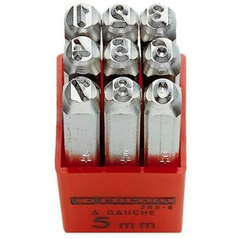 Chiffres à frapper Facom 0 - 8, hauteur 8 mm, 9 pièces