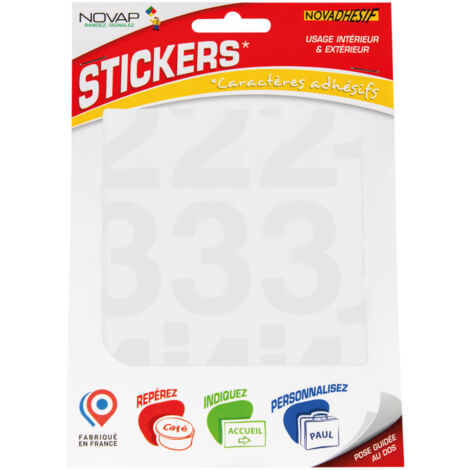 Chiffres autocollants 50mm Blanc NOVADHESIFS - 4370491