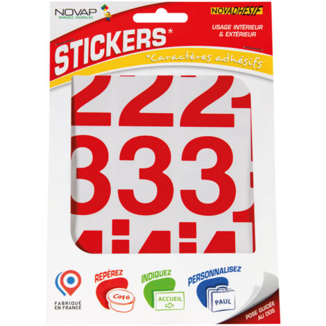 Chiffres autocollants 50mm Rouge NOVADHESIFS - 4370576