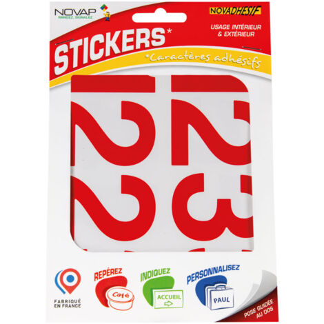 Chiffres autocollants 60mm Rouge NOVADHESIFS - 4370699