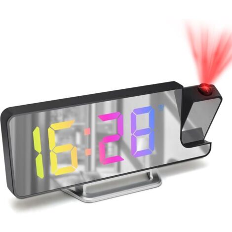 Chiffres Colorés eveil Projecteur Plafond, Réveil avec Écran LED, Réveil Projection avec Température,  Affichage 12H/24H, Luminosité Réglable, Horloge Numérique pour Chambre