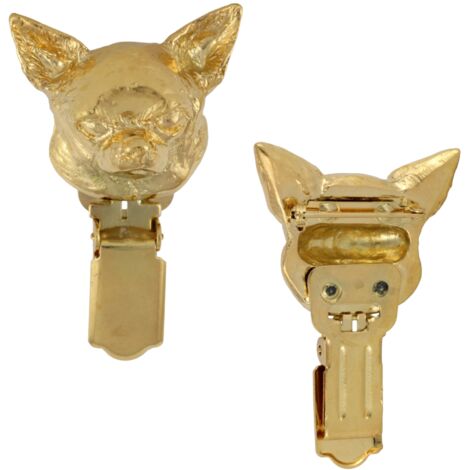 Chihuahua à poil court I - broche avec clip, porte-numéro de départ plaqué or, badge noble pour une exposition canine par Art-Dog