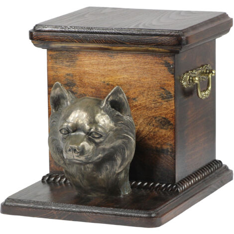 Chihuahua à poil long - une urne pour cendres de chien avec une statuette, une urne élégante pour un chien, une urne unique avec un buste de chien d'Art-Dog