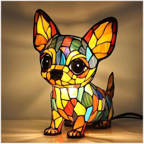 Chihuahua Art Nachtlicht, Niedliche Hundemotiv LED Tischlampen, Getöntes Harz Französische Bulldogge Tisch Nachtlicht,Vintage Tier Innendekoration