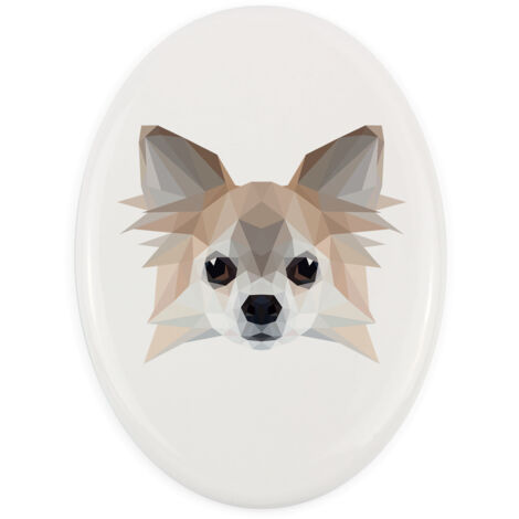 Chihuahua de pelo largo: placa con foto e inscripción geométrica de Art-Dog