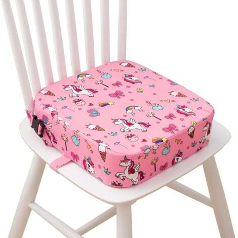 Child Booster Seat, Booster Cushion with 2 Straps, Safety Buckle, Cartoon Design for Children, 32 x 32 x 8 cm (Unicorn)