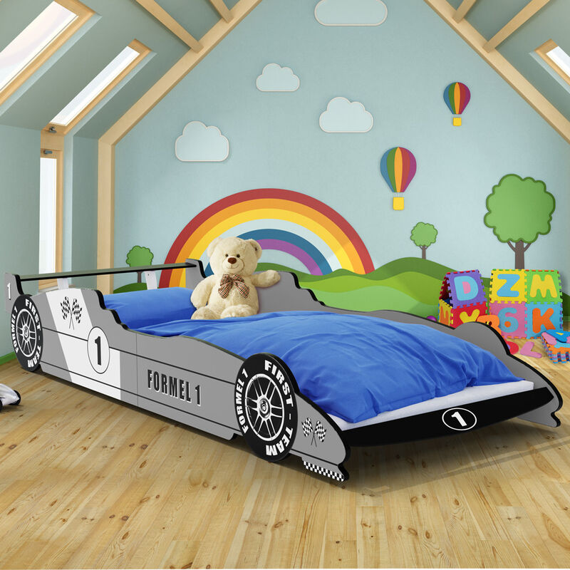 Deuba - Child Car bed frame for children Kids Single Junior beds Silver 3x7.5ft Bedroom