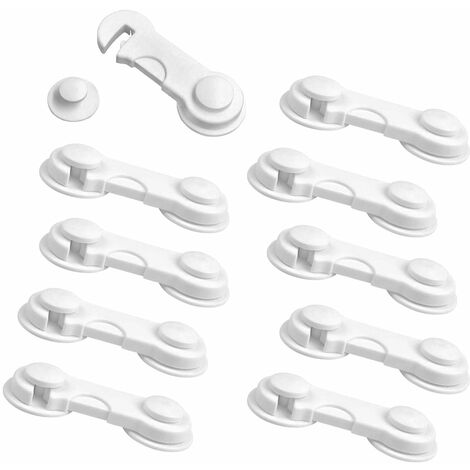 Child lock cabinet, [10 pieces] white baby drawer lock with strong adhesive, for cupboards, drawers, kitchen, refrigerator, without drilling Baby locker lock child lock cabinet lock