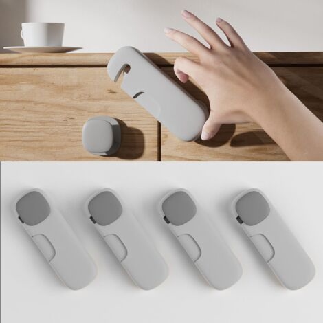 Child Proof Cabinet Locks,Adhesive Refrigerator Lock Baby Proofing,Multi-Use No Drilling Child Locks for Cabinets,Drawer,Toliet (4 Pack, Grey)
