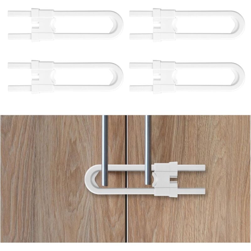 Child Safety Cabinet, 4 Pack Baby Cabinet Block - U-Shaped Child Safety Lock, Child Door Lock, Suitable for Most Cabinets, Cupboards, Drawers and