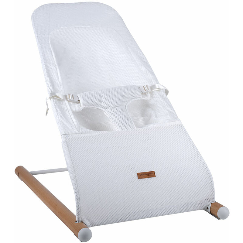 Childhome - Chaise à bascule pour bébé, chaise à bascule pour bébé, balançoire pour bébé, filet en maille blanc, max. 9 kg, acier hêtre, LxLxH