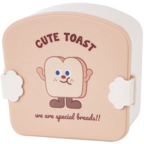 Children Bento Box Cartoon Look Divider Food Container School Portable Lunch Storage Box Khaki Toast Pattern Lid