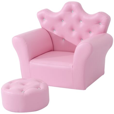 Children Kids Sofa Set Armchair Chair Seat with Free Footstool PU Leather for Girls 58L x 40.5W x 49H cm Pink