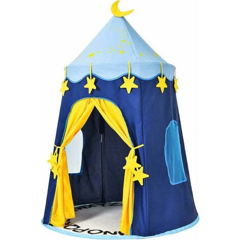 Children Portable Playhouse Tent Oxford Fabric Kids Castle Indoor & Outdoor Blue