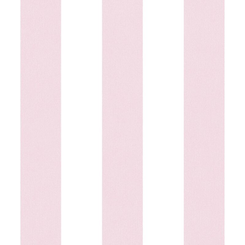 Profhome - Children Wallpaper Wall 381482 Non-woven Wallpaper Slightly Textured With Pattern For Kids Matt Pink White 5.33 M2 (57 Ft2)
