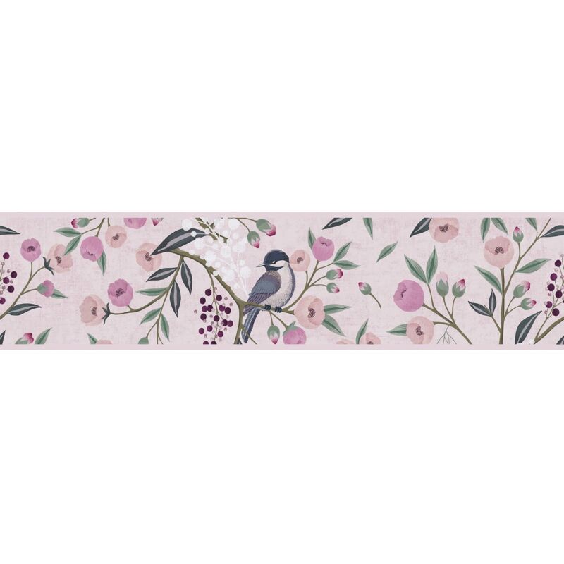 Children Wallpaper Wall Profhome 771371 Border Smooth With Birds Pattern Matt Pink Fuchsia Green Grey 5 M