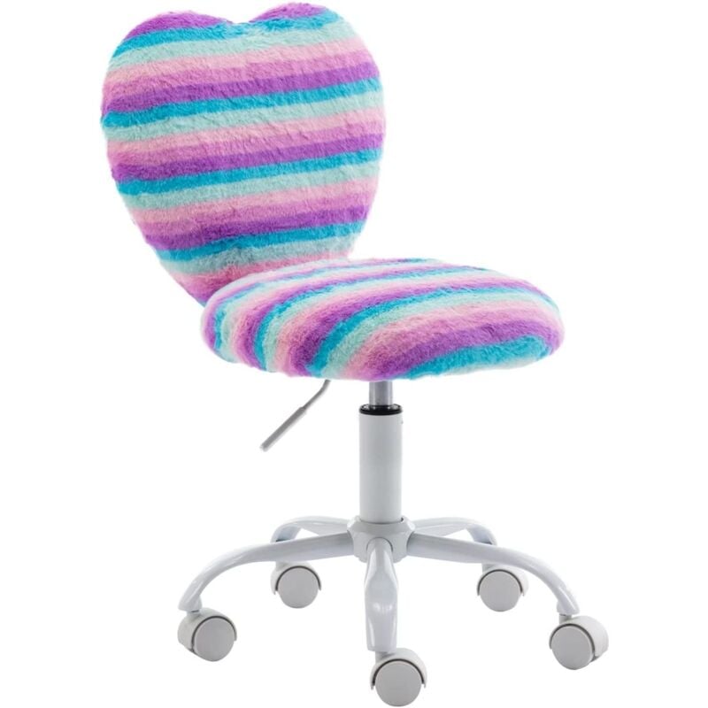 Children' s Desk Chair in Soft Faux Fur Task Chair Swivel Computer Chair Height Adjustable for Study Reading, Rainbow