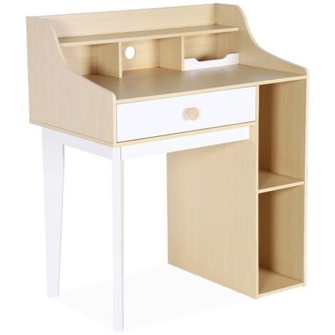 SWEEEK Children's desk with drawer and shelves, Edgar, White and Natural