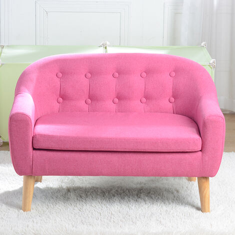 main image of "Children's double Sofa with Sofa Cushion Removable and Washable Linen Rose Red"