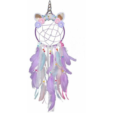 Children's Dream Catcher, Unicorn Dream Catcher Dream Catcher with Feathers for Girls Bedroom Hanging Wall Decor (Pink)