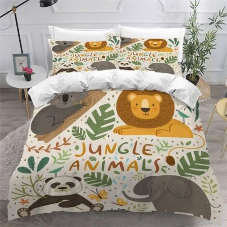 Children's duvet cover 140x200 cm, multicolored jungle animals, soft, 2 pillowcases 50x75 cm, teen
