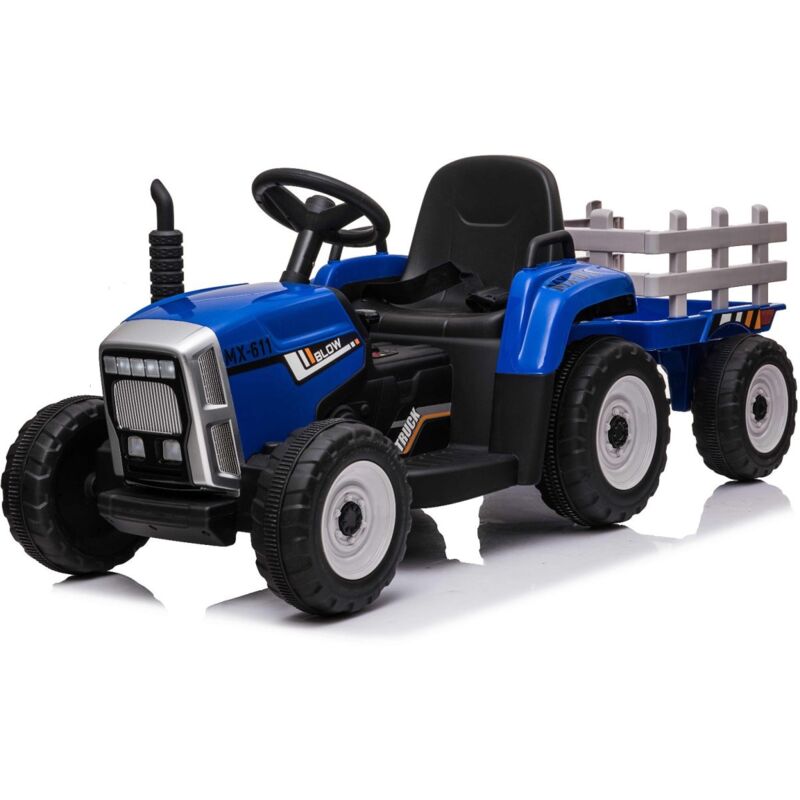 Outdoor Toys - Children's Electric 12V Ride On Tractor With Trailer and Remote - Blue