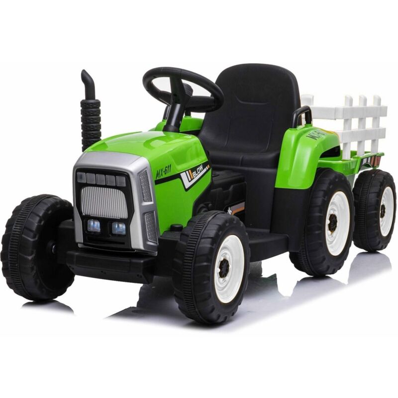 Children's Electric 12V Ride On Tractor With Trailer and Remote - Green