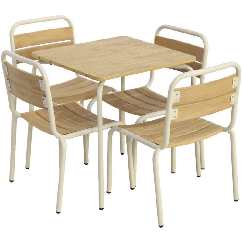 Sweeek Children's Garden Table With Steel And Wood Decor + 4 Chairs, Beige 48x48x47 Cm - Suzie