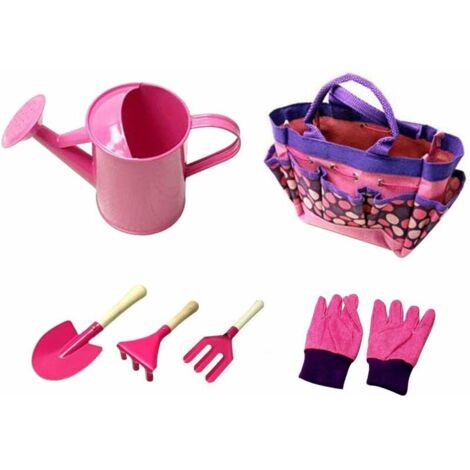 Children's Garden Tool Kit, Outdoor Garden Set for Kids, Children's Garden Tools (Pink)