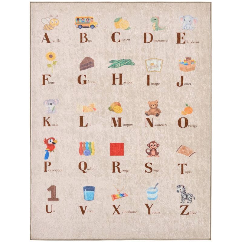 Sweeek Children's Indoor Rug Beige With French Alphabet Print 230x160cm - Scoty