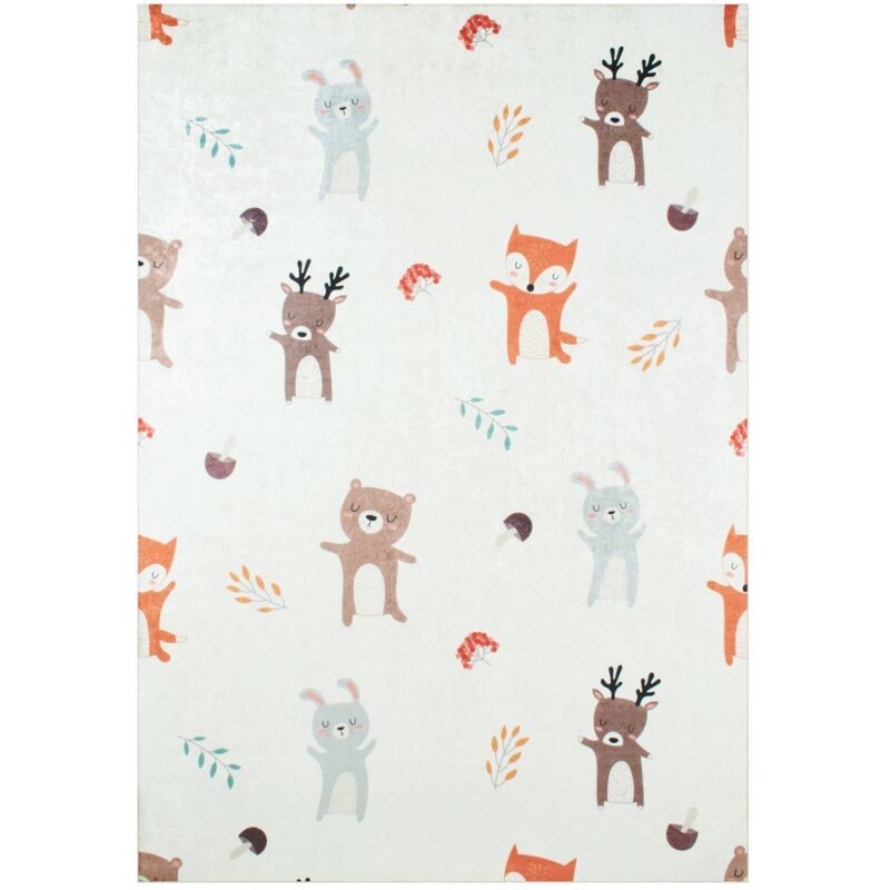 Sweeek Children's Indoor Rug White With Animal Print, Ravon, 160x120x0.5 Cm