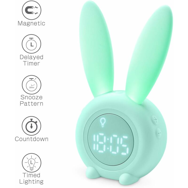 Children's Light Alarm Clock Cute Rabbit Wake Up Children's Alarm Clock Creative Bedside Lamp Snooze Function, Timed Night Light, Children's Day Gift