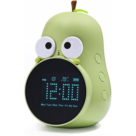 Children's Light-Up Alarm Clock, Cute Bulb, Creative Bedside Lamp, Programmable Night Light with Snooze and Wake-Up Function, Green