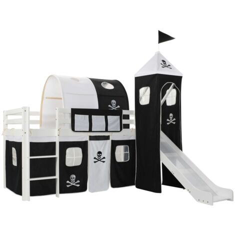 Children's Loft Bed Frame with Slide & Ladder Pinewood 97x208 cm
