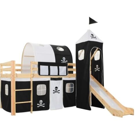 Children's Loft Bed Frame with Slide & Ladder Pinewood 97x208 cm
