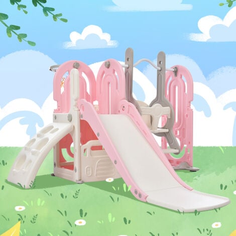 SWEEVT Children's Multi-Functional Slide with Swing, Slide, Basketball, Climbing, and Storage - 40.2"x 64.2"x 63.2" - Fun and Versatile Playset for Kids