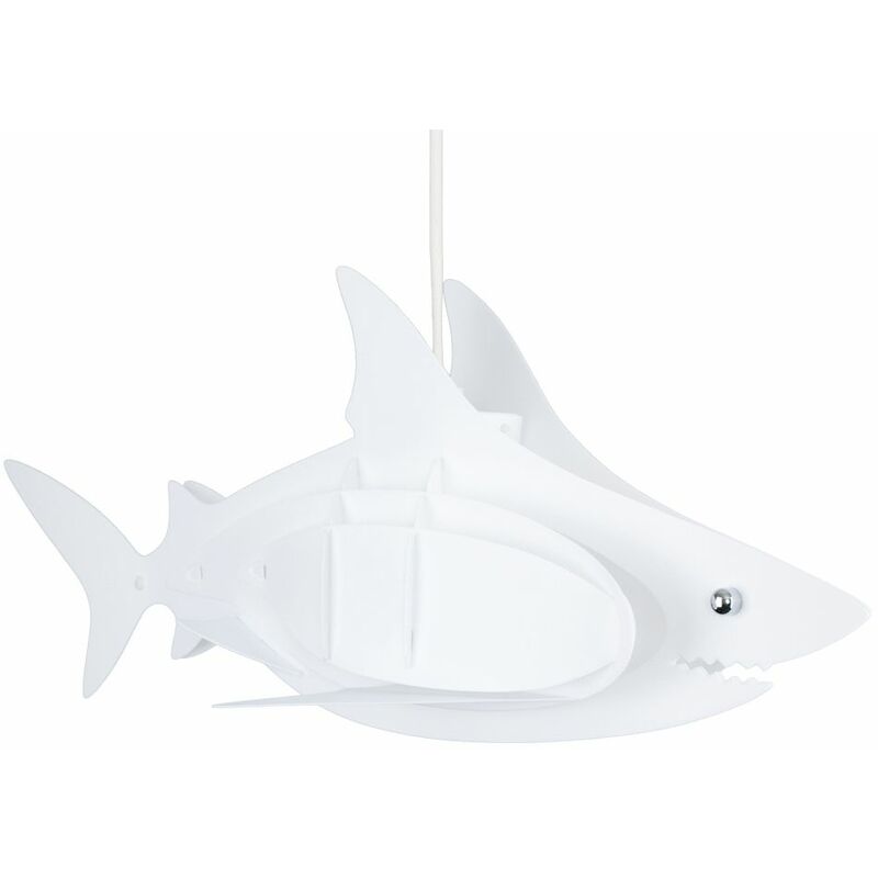 Minisun - Childrens Shark Ceiling Pendant Light Shade 3D White Bedroom Lighting - Add ES E27 LED Bulb