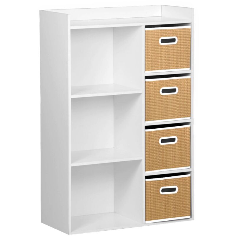 Sweeek - Children's Storage Unit With 4 Plant Fibre Baskets, Camille, Natural, 129.5x62x96 Cm
