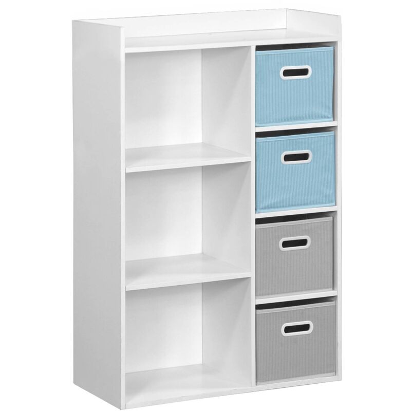 Sweeek - Children's Storage Unit With 4 Velvet Baskets, Camille, Blue, 129.5x62x96 Cm
