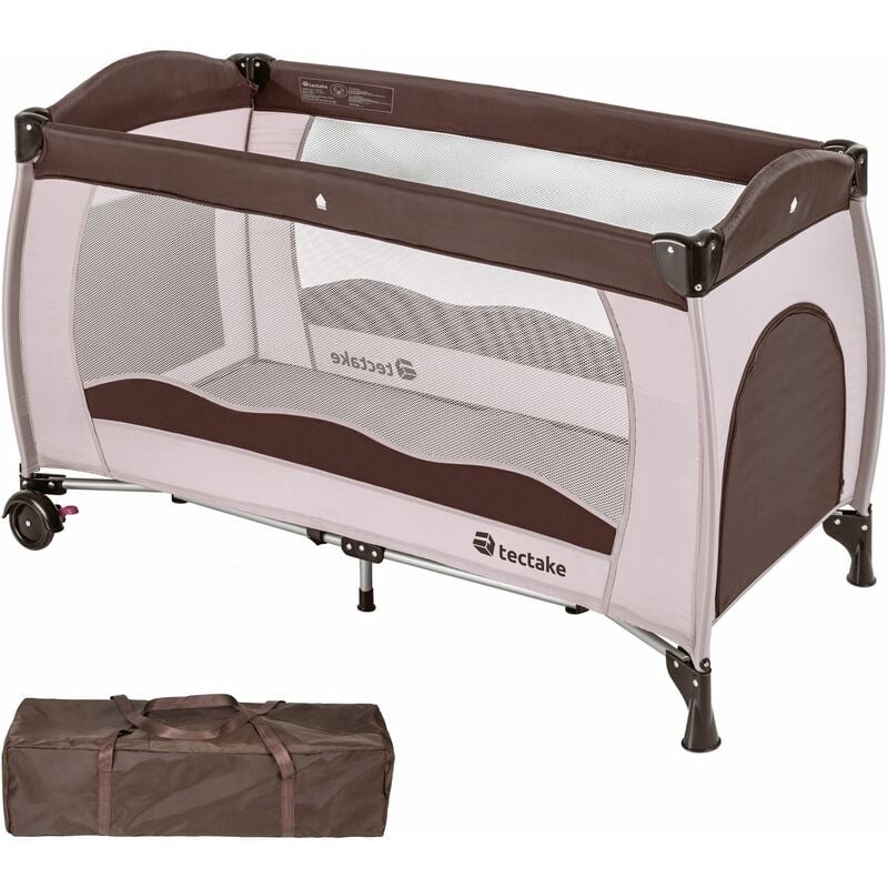 Travel cot for children 126x65x80cm with carry bag - cot bed, baby travel cot, pop up travel cot - coffee - coffee