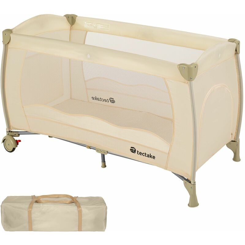 Travel cot for children 126x65x80cm with carry bag - cot bed, baby travel cot, pop up travel cot - beige - beige