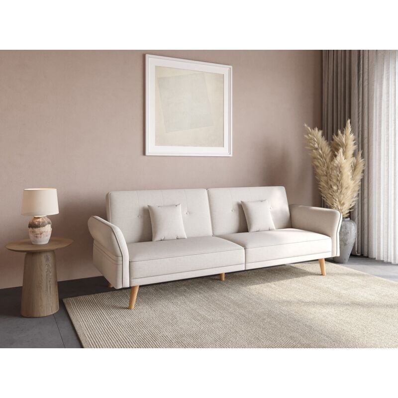 Deco In Paris - chili - Canapé clic clac 3 places en tissu bouclette blanc écru chili