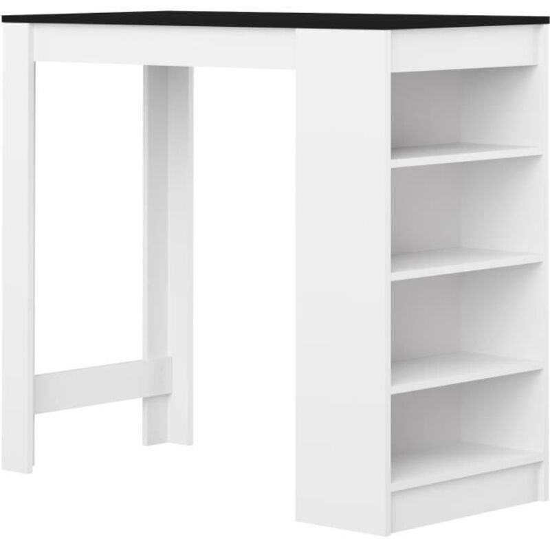 Temahome - Table de bar avec rangements piètement blanc plateau noir