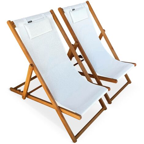 Sweeek – Chiliennes en eucalyptus huilé – 2 transats multi-positions avec coussin repose-tête – Résistants aux intempéries et UV