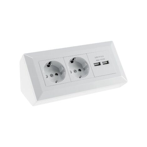 CHILITEC Steckdosenblock 23650, 2-fach, 2x USB-A, 16A/250V, weiß