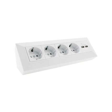 ChiliTec Steckdosenblock Ecksteckdose 4-Fach Schutzkontaktsteckdose 2X USB-A 3,1A Weiß